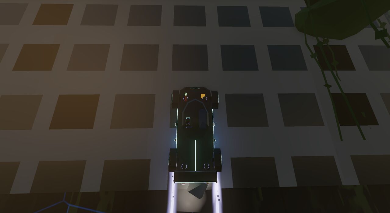 The car driving straight up the wall of a ruined tower